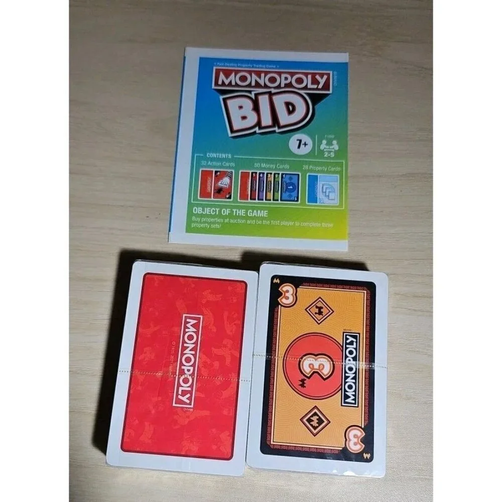 Monopoly Bid Card Game by Hasbro Fast Dealing Property Trading Game New Open Box